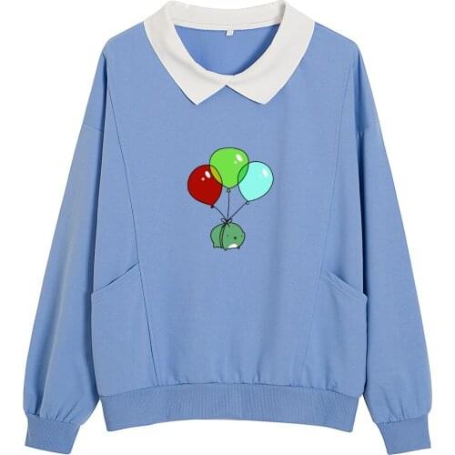 Kawaii Frog on Skateboard Sweatshirt Cotton Pullover Long Sleeve Sweetshirt with Pocket Hip Hop Casual Hoodies for Girls Clothes