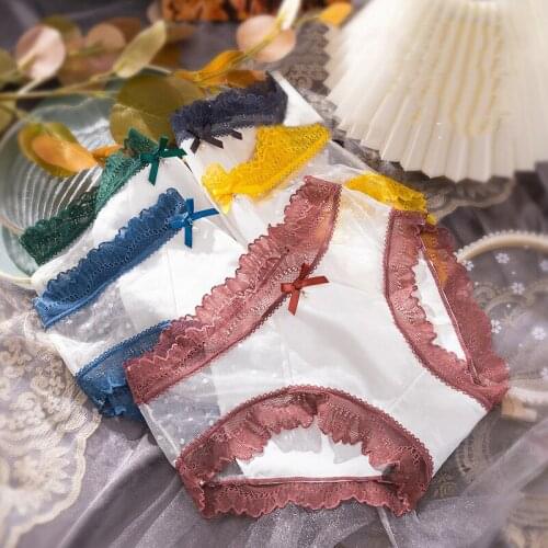 Roseheart Women Fashion Yellow Cotton Mid Waist Panties Lace Underwear Lingerie Briefs Underpants M L XL Seamless Plus Size