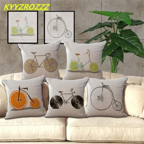 Creative Fruit Lemon Orange Bike Bicycle Cushion Cover Pillow Case Sofa Throw Decorative Linen Cotton Cushions Pillows Covers