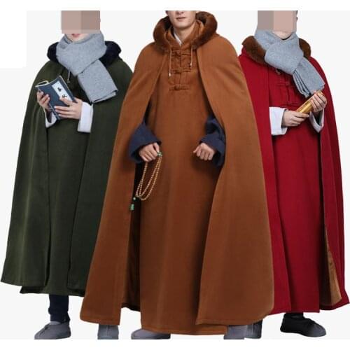 Unisex high quality 8color Winter warm buddhist meditation cloak buddha cape zen lay robe clothing shaolin monk kung fu suits