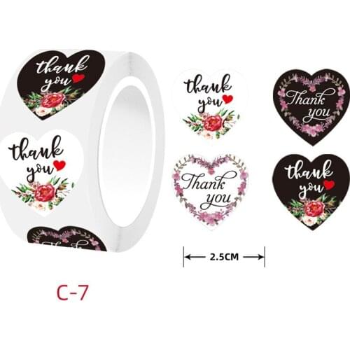 50-500pcs Thank You Sticker Heart Shaped Floral Seal Label Cute Paper Sticker Wedding Party Card Envelope Stationery Sticker