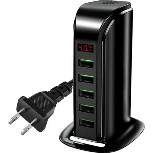 5 Ports USB Charger 5V/4A Multi Ports Adapter Smart Digital Display Charger USB Hub Desktop Extension US EU UK Plug Cable
