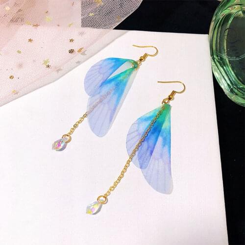 Doreen Box Korean Retro Literary Temperament Handmade Earrings Pearl Earrings Tulle Butterfly Wing Ear Hook Ear 8.9cm, 1 Pair