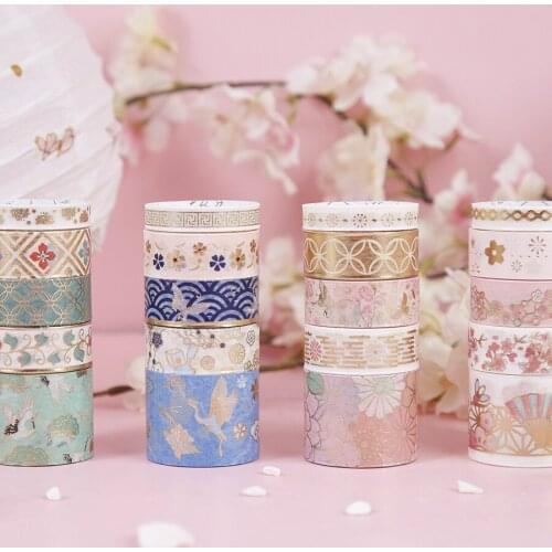 Zoecor 20Pc/Set Washi Tape Kawaii Stationery Stickers Multi-Color Bronzing Brocade Pattern Diary Masking наклейк School Supplies