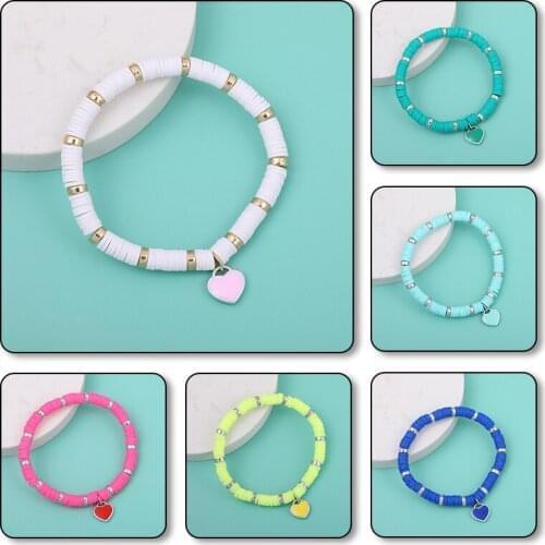 1PC Jewelry Gift Soft Clay Women Bracelet Girls Wristband Round Beads Love pendant Bohemian Women Accessories