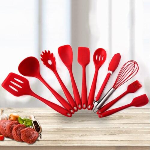 10 Pcs/set Silicone Cooking Utensils Set Red Kitchenware Non-stick Cookware Spatula Shovel Egg Beaters Brush Kitchen Tools