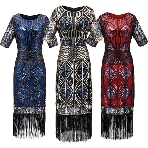 1920s O-Neck Vintage Dress Flapper Fringed Sequin Dress Roaring 20s Fancy Dress Costume Dress