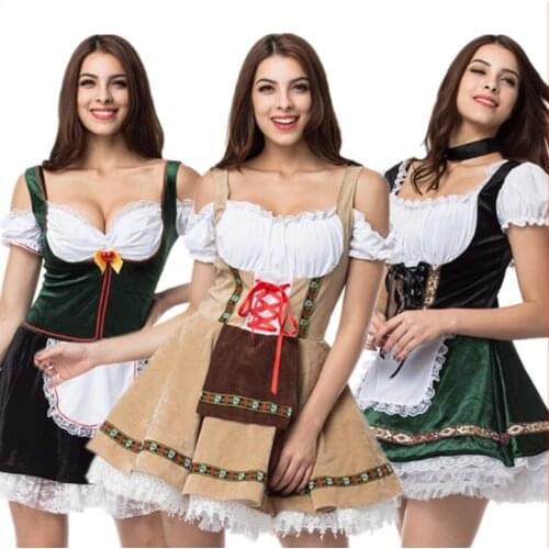 2019 Sexy Oktoberfest Beer Girl Costume Maid Wench Germany Bavarian Short Sleeve Fancy Dress Dirndl For Adult Women Cosplay