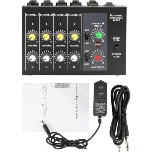 8 Channel Guitar Bass Areophone Synthesizer Keyboard Instrument Line Mixing Console Audio Mixer Mic Hub Combiner