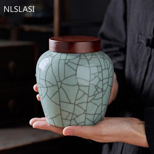 Antique Ice Crack Ceramics Tea Caddy Oolong Tieguanyin Containers Travel Tea Box Sealed Tea Jar Coffee Powder Spice Organizer