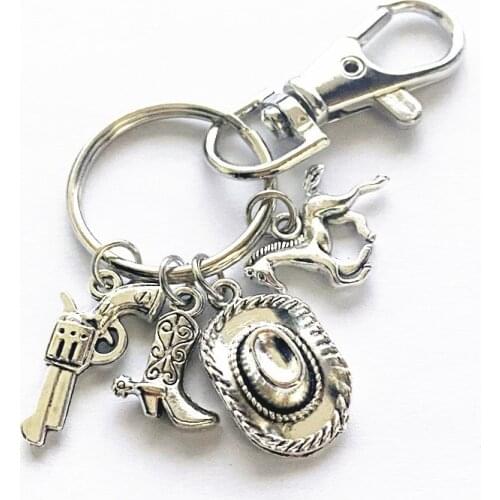 1pc Gun Charms Boot Keychain Cowboy Hat Keyring With Horseriding Pendant Western Jewelry Cowgirl Gift