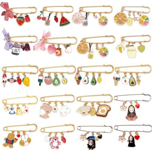 26 styles Fruit Brooch Buckle Pin Cute Animal Strawberry Brooches pins Children Schoolbag Backpack Shirt pin Women Safety Pins