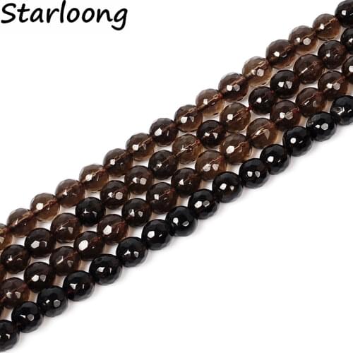 6mm 8mm 10mm 12mm Pick Size natural stone beads Round Loose Faceted Smoky brown Quartz stone Beads For DIY Necklace Bracelet