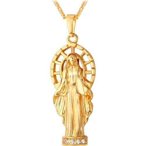 Collare Virgin Mary Pendant Religious Gold/Silver Color Rhinestone Necklace Women Catholic Men Jewelry P290