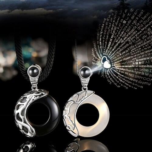 Letter Necklace 100 Languages I Love You Projection Pendant Necklace Women Jewelry Set Peace Buckle Pendant Lovers Couple Gifts