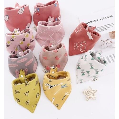 Baby Bibs Triangle Double Cotton Bibs Cartoon Print Saliva Towel Baby Boys Girls Feeding Apron Cotton Bandana Bibs