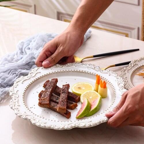 French Royal Crown Embossed Ceramic Dessert Cake Steak Plate Art Crokery Dinnerware Oval Soup Fish PLate 10/12 Inch