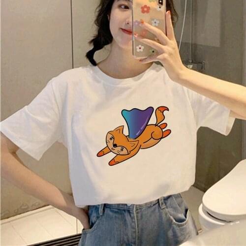 Kawaii Fox Graphic Print Women T Shirt Oversized Fashion Female Top Clothing Aesthetic Tees Summer Short Shirt for Ladies Gril