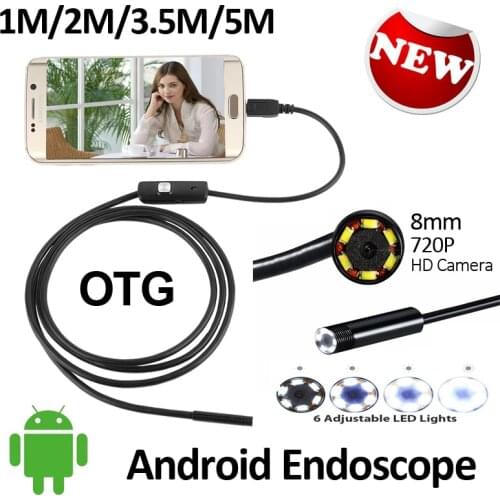 HD 720P 8mm Android USB Endoscope 2.0MP Camera 1M 2M 3.5M 5M IP67 Waterproof Snake Inspection Android OTG USB Borescope Camera