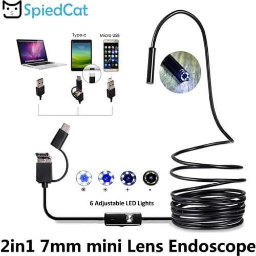 7mm mini Lens 3in1 1/2/3.5/5/M soft Cable for MicroUSB Type-C Windows PC Snake Borescope Tube Snake Inspection Endoscope Camera