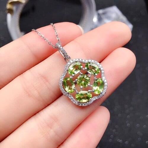 Classic Silver Gemstone Pendant for Party Natural Peridot Necklace Pendant Fashion 925 Silver Peridot Jewelry