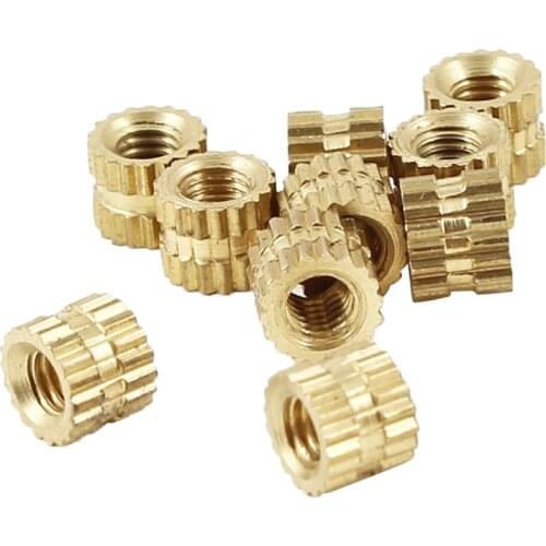 M2 x 3mm Brass Cylinder Knurled Threaded Round Insert Embedded Nuts 100pcs
