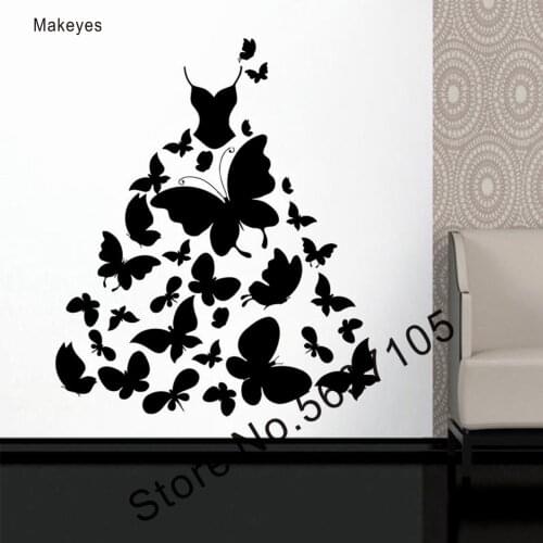 Makeyes Butterflies Clothing Wall Sticker Beauty Salon Wall Decals Vinyl Design Art Fashion Butterfly Animals Window Decor Q444