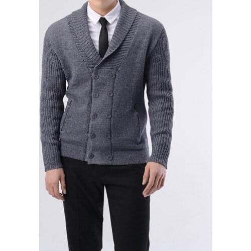 2021 Mens Business Cardigan Sweater Youth Lapels Double Breasted Outerwear Sweater