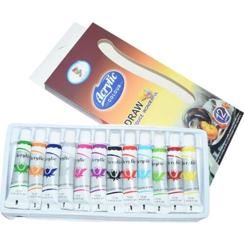 Watercolor Acrylic Paint Set Tube 12 x 12ml for Artists.Perfect for Canvas Wood Ceramic water colour