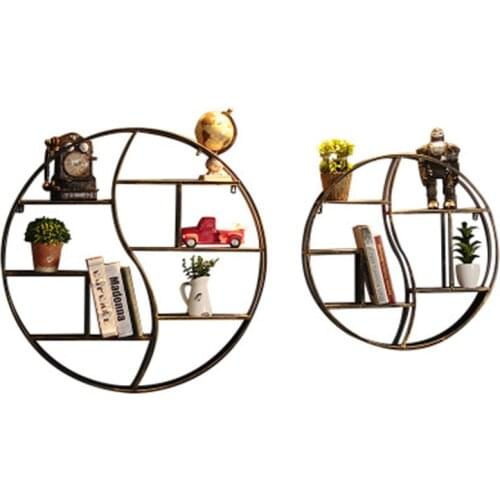European style living room wall hanging rack creative solid wood shelf partition wall round display decorative frame