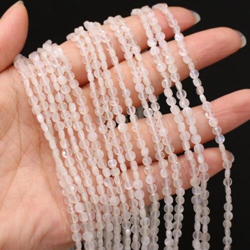 Natural Faceted Moonstone Beads Flat Round Loose Quartzs Bead for Jewelry Making DIY Bracelet Necklace Accessories