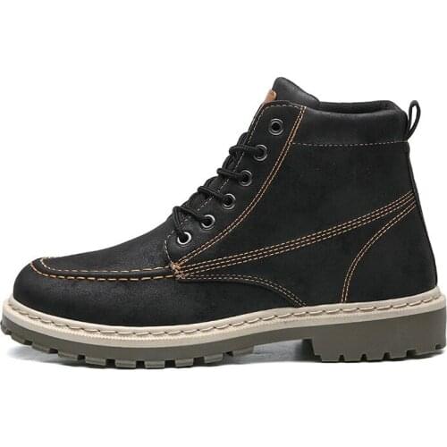 Autumn Leather High-top Boots All-match Casual Boots Winter Warm Mens Shoes Ankle Strap Boots