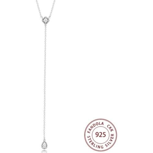 Authentic 925 Sterling Silver Necklace Geometric Shapes Y Necklaces for WomenFashion Jewelry collier femme argent