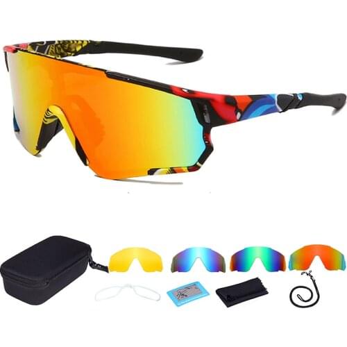 Polarized Sports Sunglasses UV400 Men Women Outdoor Cycling Eyewear Road Bicycle Bike Glasses with 3 Lenses Case Myopia Frame