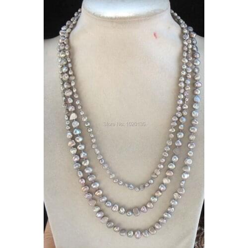 Freshwater pearl gray baroque 5-6mm 6-7mm nature beads necklace 60inch wholesale gift FPPJ