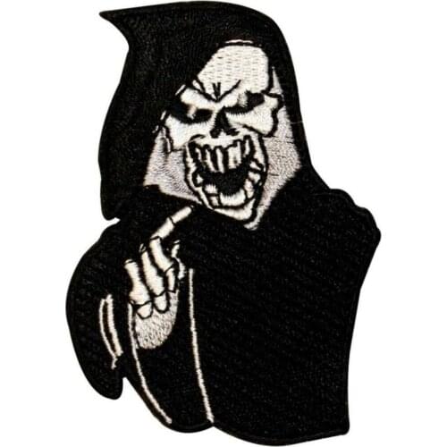 Grim Reaper Death Touch Patch Skull Biker Skeleton Embroidered Iron On Applique