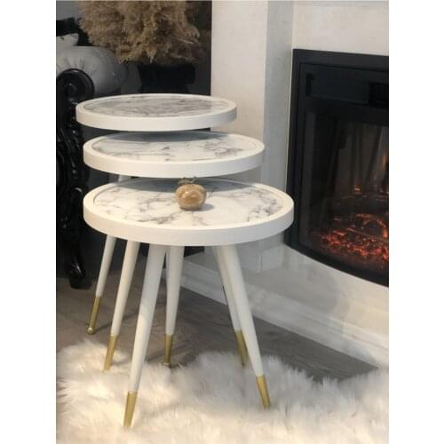Modern design luxury quality coffee table Lux Zigon Coffee Table 3'lü Ephesus White Marble Serving Stand