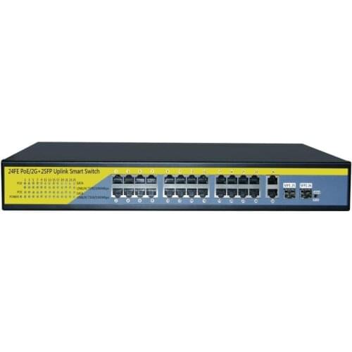 Fiber 24 port poe switch,support 802.3af ,400w