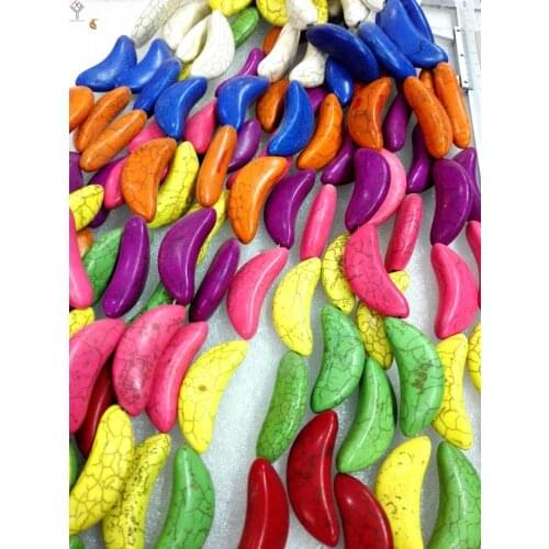 Total 9 beads 18x47mm carve big half round Bright Multi-color mixed crescent moon howlite stone Loose Beads