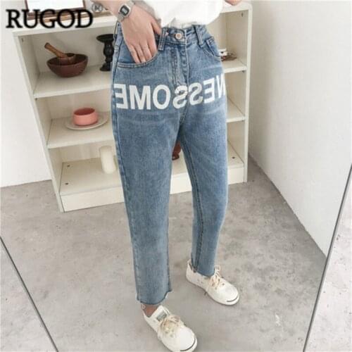 RUGOD Fashionable Hot Sale Loose Jeans For Women Cotton Knitted Ankle-length Pants For Girls Trousers Womens Bottoms 2019