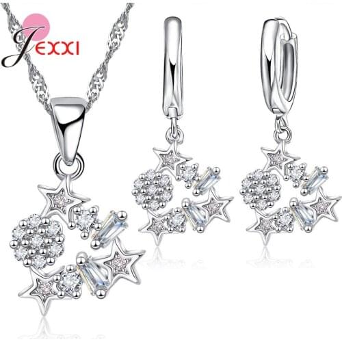 New Arrivals 925 Sterling Silver Snow and Star Pendant CZ For Woman Hot Fashion Engagement Party Necklace& Earring