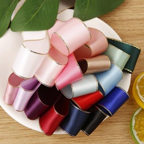 1/2" 38MM Double-Sided Good Quality Glitter Gold Edge Satin Grosgrain Ribbon Materials DIY Crafts Hair Bow Party Gift Handmade