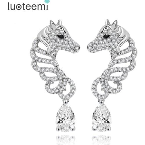 LUOTEEMI 2016 Fashion Popular CZ Crystal Lady Fine Vivid Horse Stud Earrings Brincos For Women Wholesale Jewelry Accessories