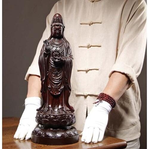 50CM Large GOOD 2021 HOME Spiritual efficacious Mascot Standing Guanyin Avalokitesvara buddha Rosewood Handmade carving statue