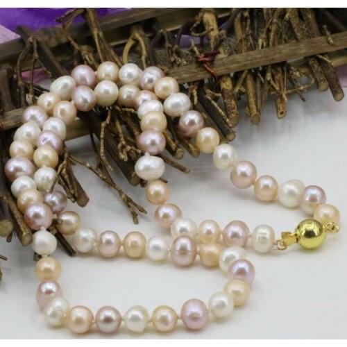 8-9mm natural freshwater cultured Multicolor pearl necklace 18"