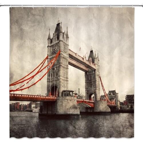 Diamond London Bridge Shower Curtain Waterproof Scenery City Night Bathroom Screen High Quality Polyester Fabric Bathtub Decor