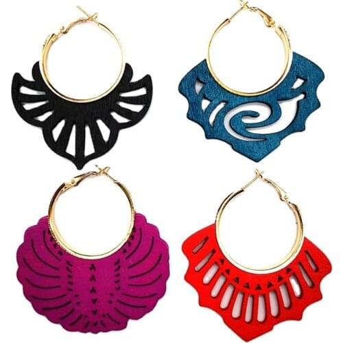 Free Shipping!2021 Fashion gold Hoop Wooden Earrings can mixed 4 shapes