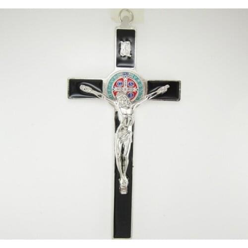 Black Enamel 8 Inch Saint Benedict Crucifix Cruces Big Wall Cross