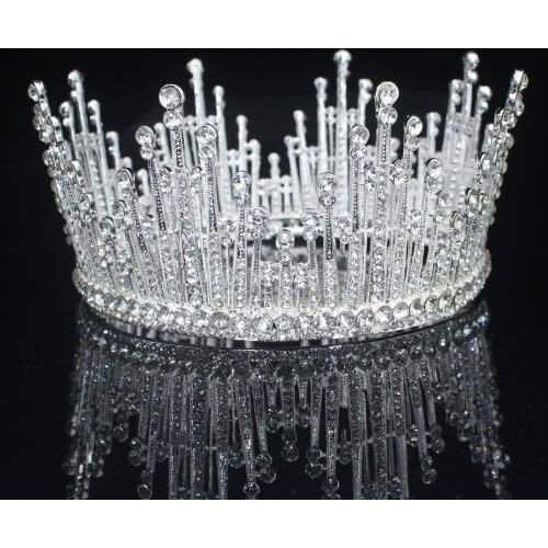 Full Crystal Queen King Tiara Crown Wedding Bridal Diadem Headpiece For Women Pageant Hair Ornaments Head Jewelry Accessories