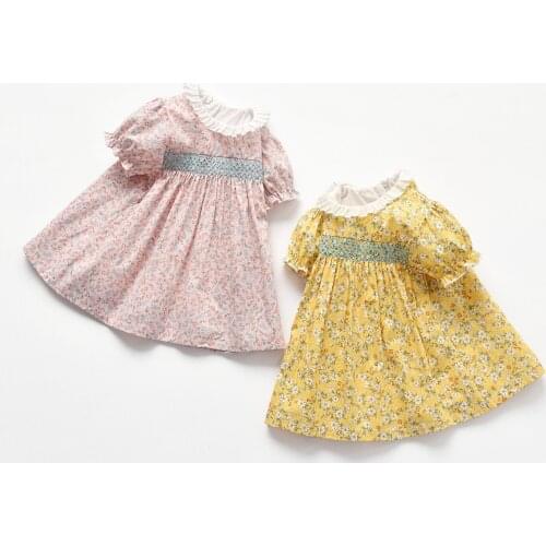 Kids Girl Dress Floral Printed Girls Clothes Short Sleeve Children Summer Dresses Ruffles 1-5Y Princess Outfits Twin Kids Dress